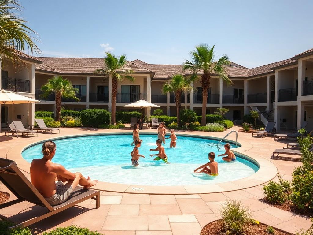 Families enjoying the pool at a tropical all-inclusive resort