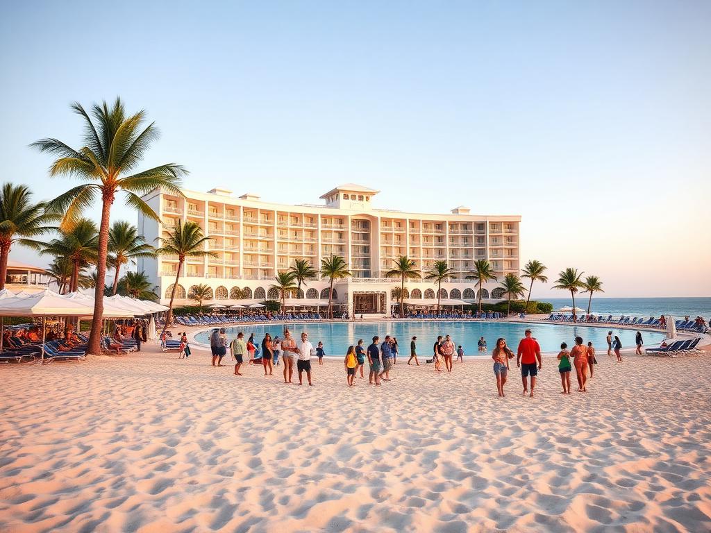 Travelers arriving at a beachfront RIU all-inclusive resort