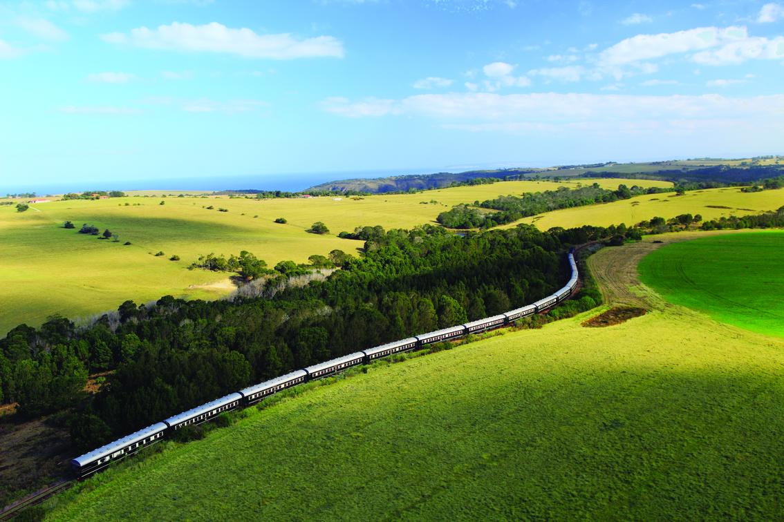 Rovos Rail luxury train crossing the South African landscape