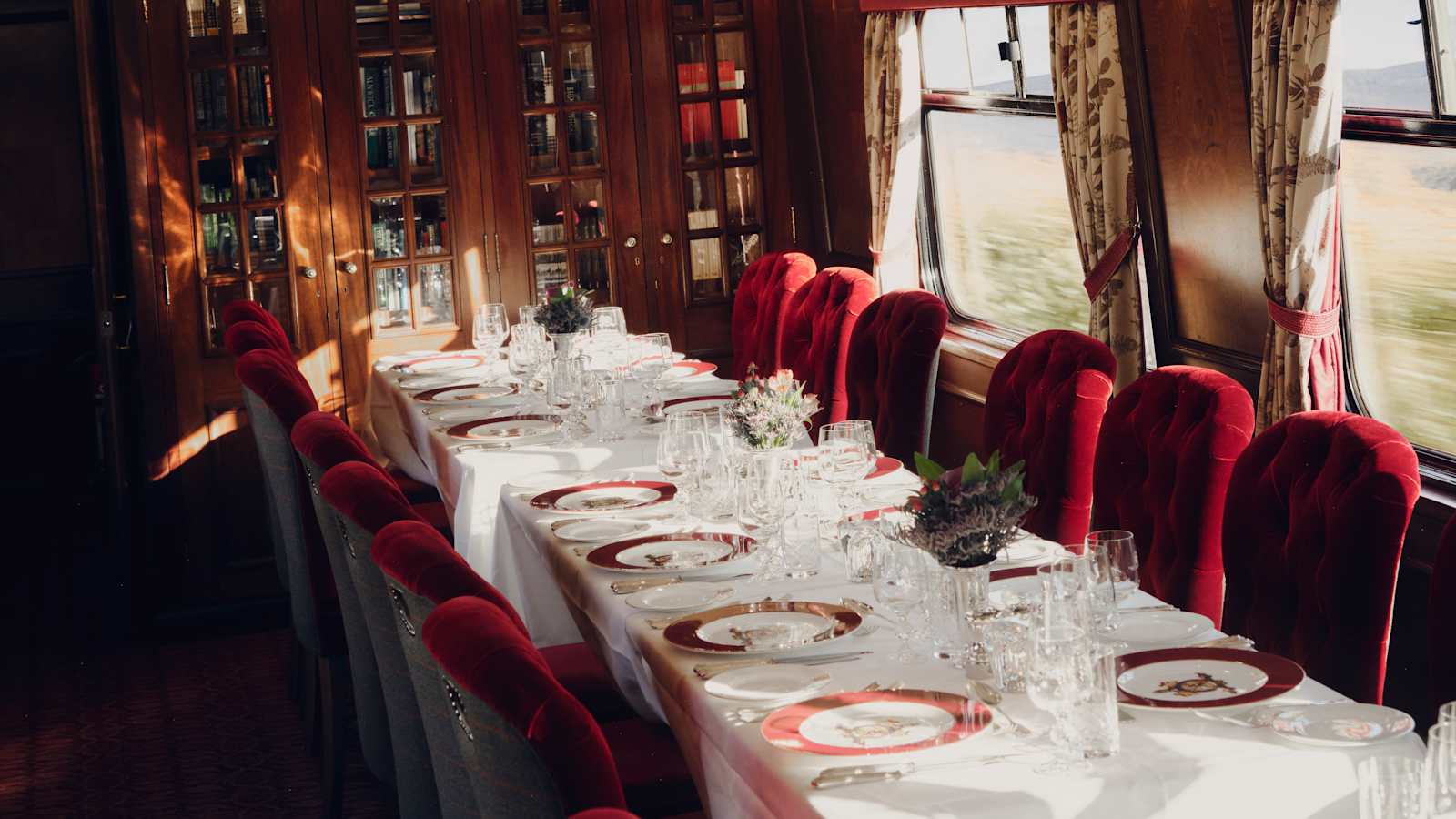 Elegant dining car aboard an iconic luxury train
