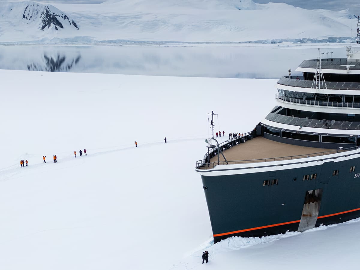 Seabourn expedition ship navigating a remote polar destination