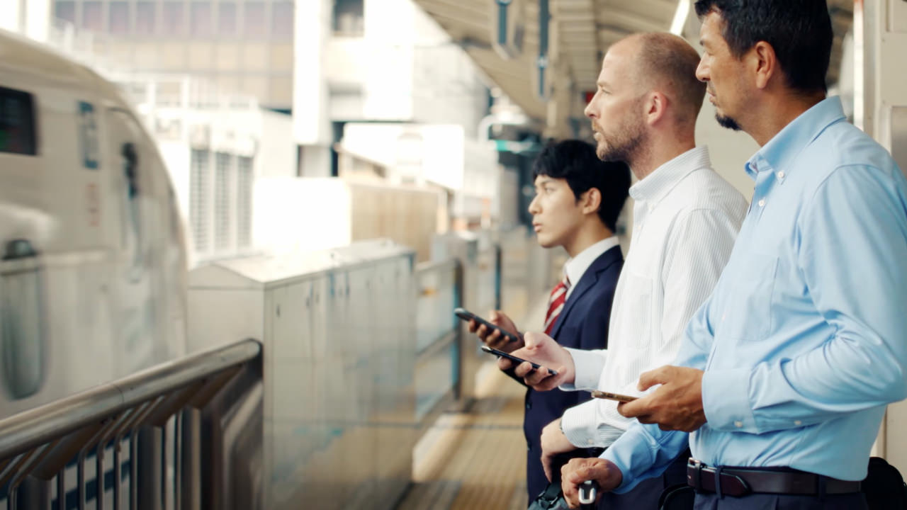 International travelers preparing to board Japan high-speed rail