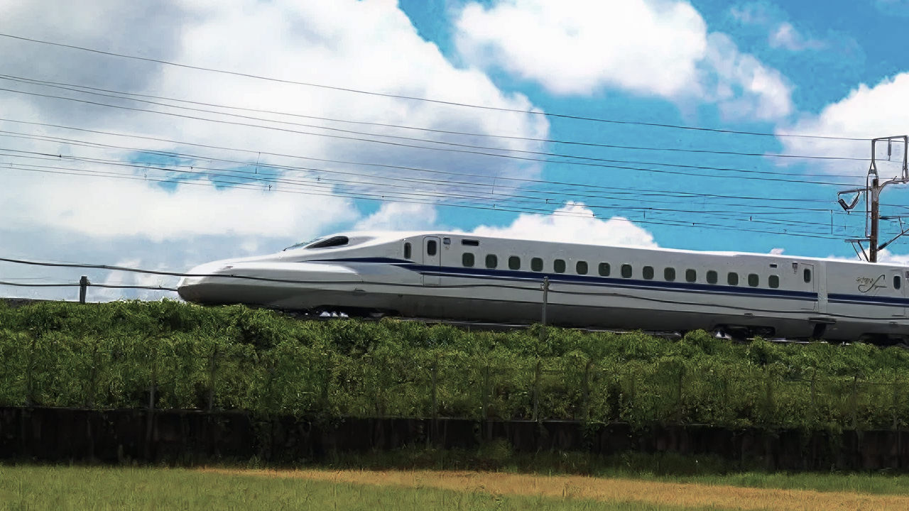 Official Tokaido Shinkansen traveling near Mount Fuji