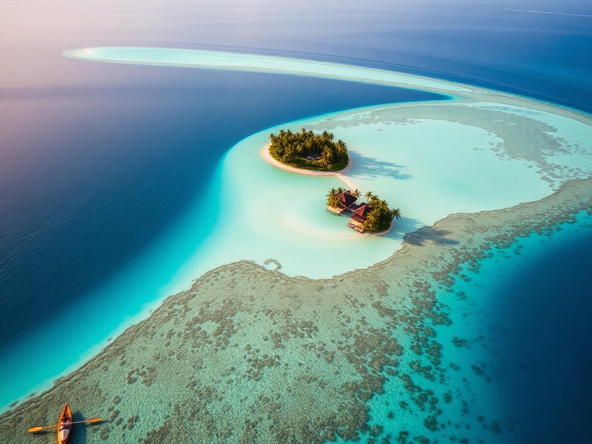 South Pacific island surrounded by a bright turquoise lagoon