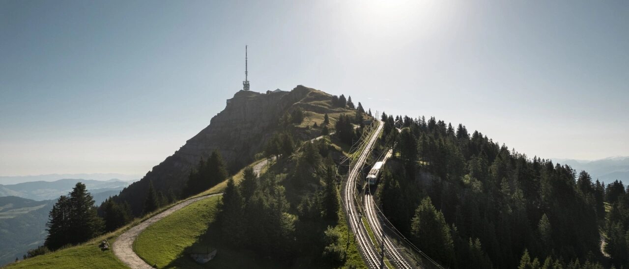 Railway journey on Mount Rigi above Lake Lucerne